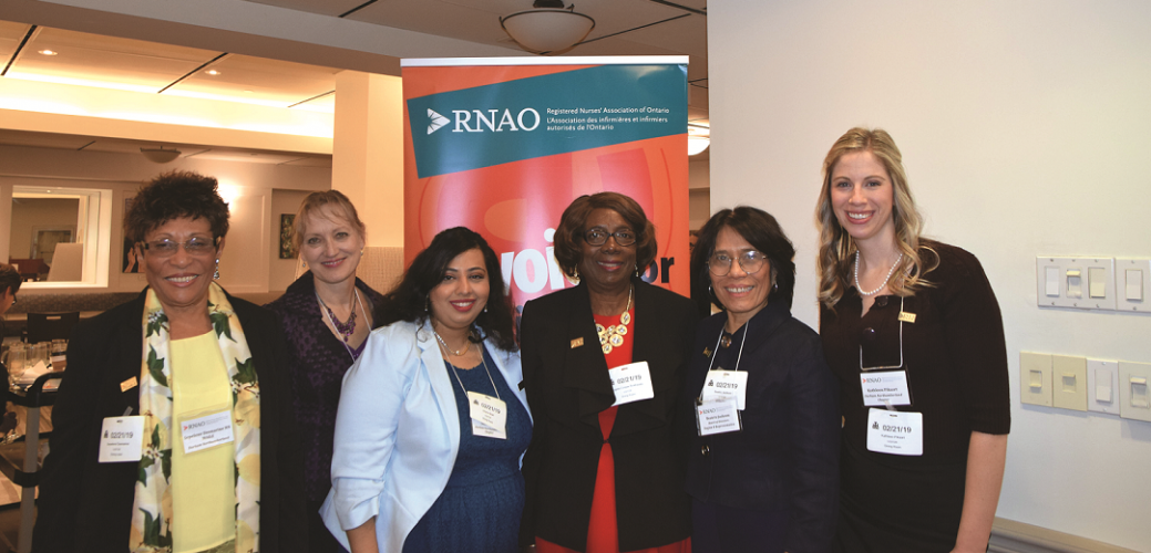 RNAO president Angela Cooper Brathwaite with members at Queen's Park day.