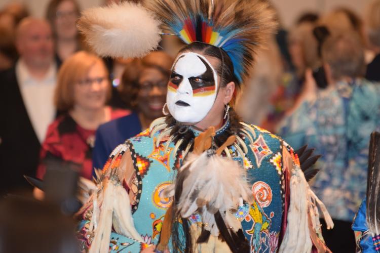  Ian Akiwenzie of Red Sky Performance was among several contemporary Indigenous performers at the opening ceremonies of the AGM.   