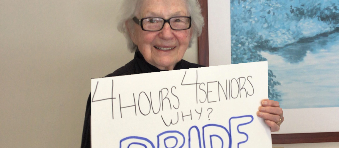 June Prokop's sign for #4Hours4Seniors campaign
