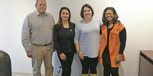 (From left): Michael Creek, a member of RNAO’s Patient and Public Engagement Council, Marjan Kasirlou, and Violet Rankins (far right) met with Toronto Centre NDP MPP Suze Morrison on Nov. 16.