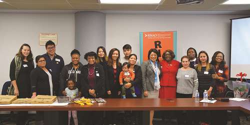 Members of RNAO’s Region 7 welcomed President Angela Cooper Brathwaite (fifth from right) on Oct. 23 at North York Civic Centre. Brathwaite provided an update  on the current policy issues on RNAO’s radar, and answered questions about nursing practice.  