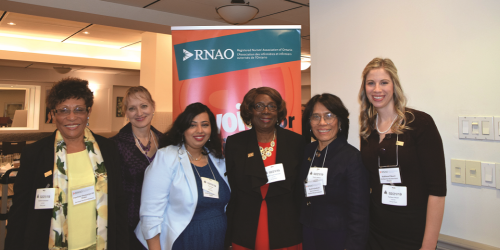 RNAO president Angela Cooper Brathwaite with members at Queen's Park day.