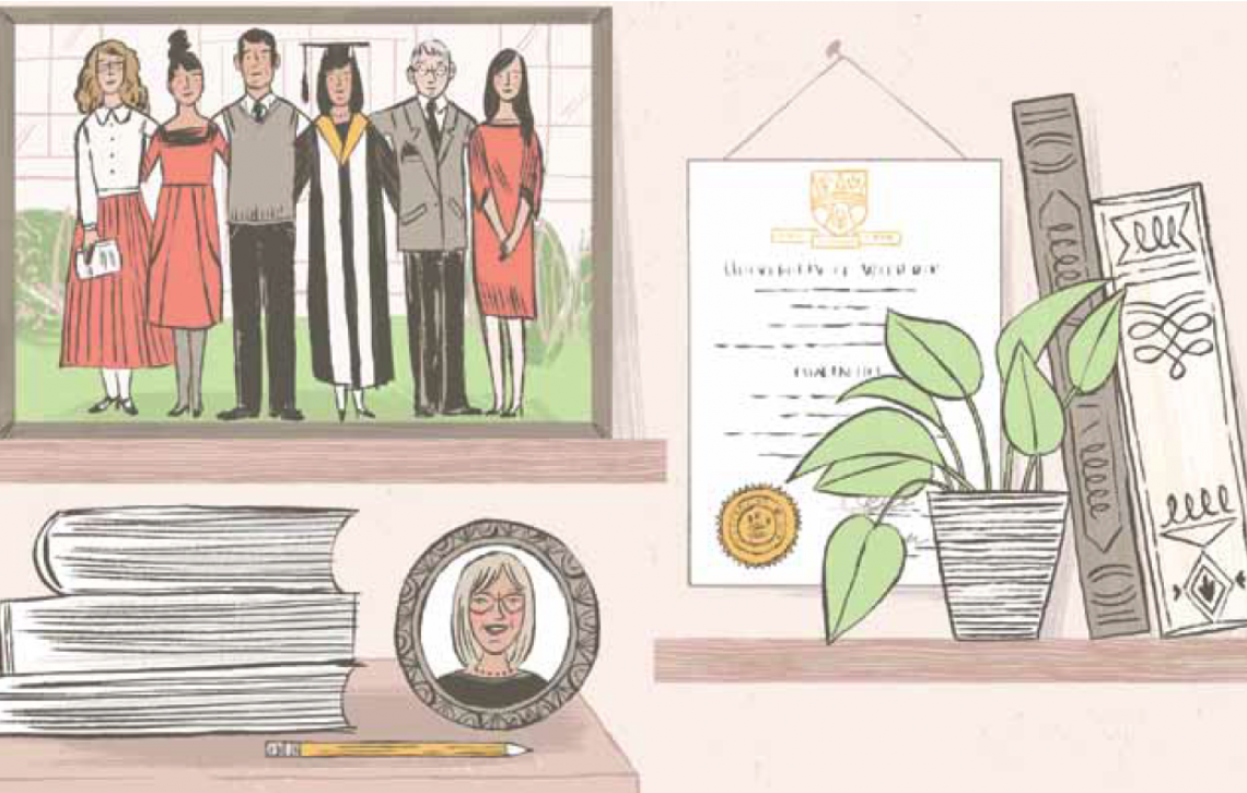 Illustration of graduation picture and diploma