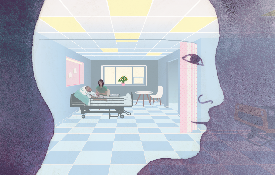 Hospital room show inside a person's mind