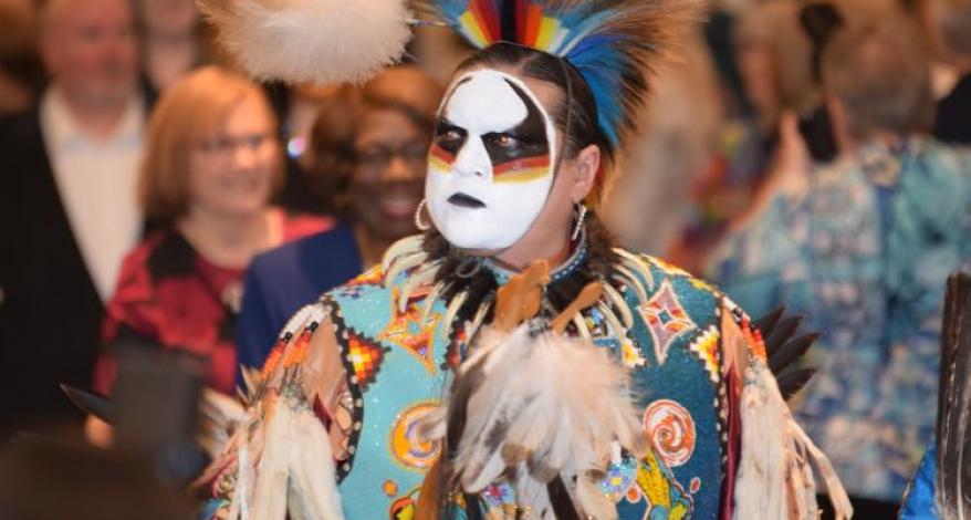  Ian Akiwenzie of Red Sky Performance was among several contemporary Indigenous performers at the opening ceremonies of the AGM.   