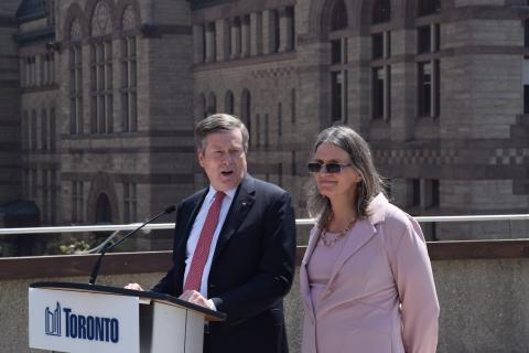 Susan Gapka receives a key to the city from Toronto Mayor John Tory on May 17. 