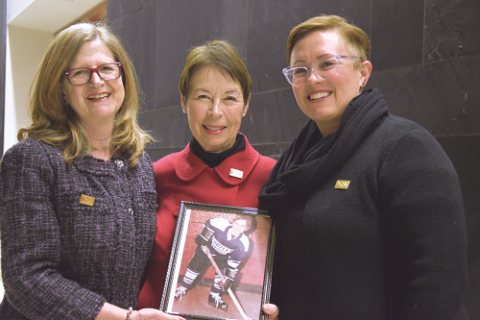 RNAO CEO Doris Grinspun (left) attends the Brad Chapman coroner’s inquest alongside his mother Cori (centre) and sister Leigh. Brad was 43 when he died in 2015.