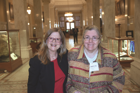  (From left) RNAO CEO Doris Grinspun and senior policy analyst Lynn Anne Mulrooney visited Queen’s Park on April 1 to present RNAO’s submission on Bill 74, legislation that will re-organize the health system with the creation of Ontario Health and Ontario Health Teams. In their presentation, they highlighted RNAO’s support for a person-centred, seamless health-care system with primary care as the anchor. To read more, visit RNAO.ca/Bill74submission. 