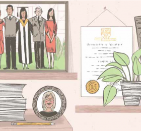 Illustration of graduation picture and diploma