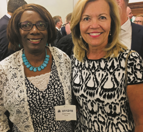 At a reception following the Speech from the Throne, RNAO President Angela Cooper Brathwaite (left) chatted with Ontario’s new Health Minister Christine Elliott (right).