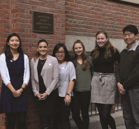 Nursing students (from left) Gillian Lam, Juliann Gueli, Susan Hu, Rebecca Carswell, Lauren Allison and Yang Li joined RNAO’s board of directors and assembly members this fall (Oct. 10-13) to learn how RNAO’s leaders make decisions and discuss the priorities of the association and profession.  