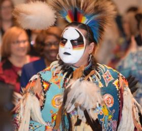  Ian Akiwenzie of Red Sky Performance was among several contemporary Indigenous performers at the opening ceremonies of the AGM.   