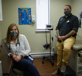 NP Emily Kedwell (and RN Steven Athanasas provide care to those exposed to HIV. 
