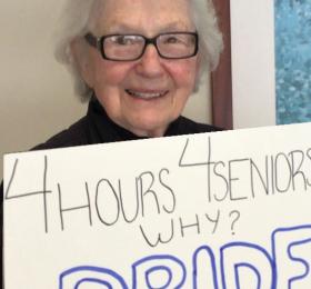 June Prokop's sign for #4Hours4Seniors campaign